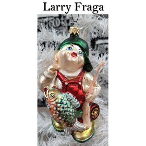 Larry Fraga Boy Fishing Glass Christmas Ornament